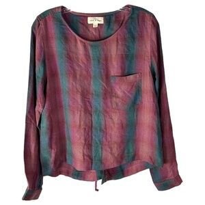 Cloth & Stone Plaid Back Lace Up Long Sleeve Shirt SZ M